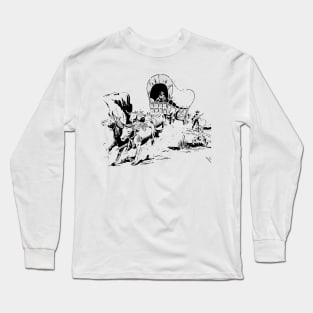 Oxen With Big Horns Western Cowboy Retro Comic Long Sleeve T-Shirt